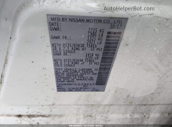 5N1DR2MN7JC619117 2018 NISSAN PATHFINDER White ძრავის განყოფილების ხედი