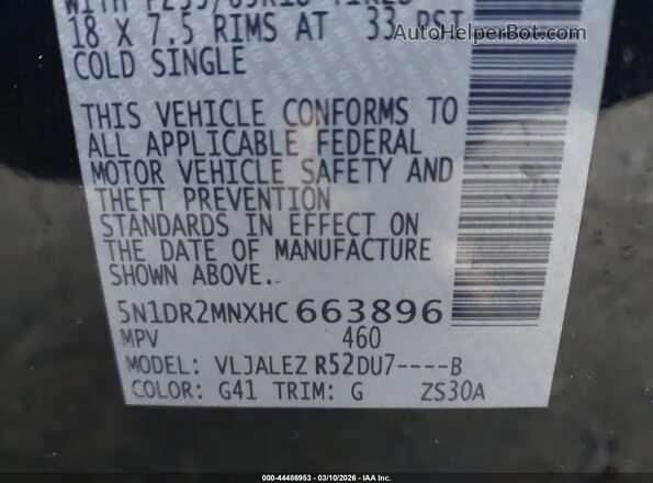5N1DR2MNXHC663896 2017 NISSAN PATHFINDER Black Widok komory silnika