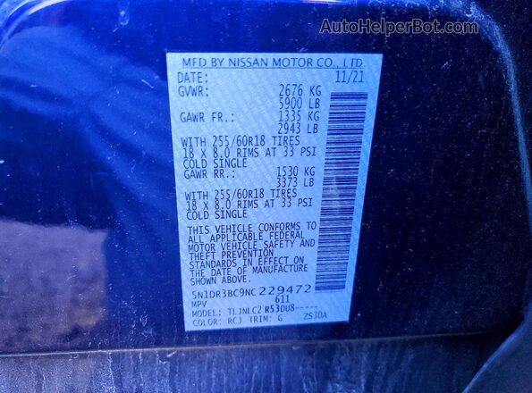 5N1DR3BC9NC229472 2022 NISSAN PATHFINDER Blue Widok komory silnika