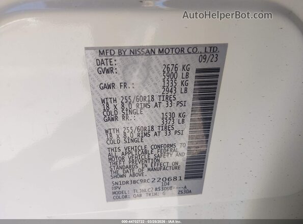 5N1DR3BC9RC220681 2024 NISSAN PATHFINDER Белый 