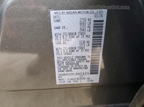 5N1DR3CS3TC207325 2026 NISSAN PATHFINDER Gray Вид наклейки з VIN-кодом