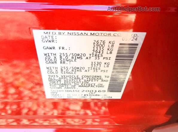5N1DR3DG1SC200169 2025 NISSAN PATHFINDER Burgundy Widok naklejki z numerem VIN