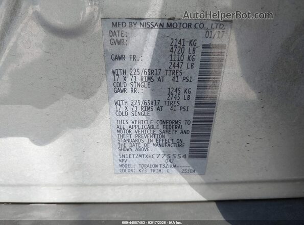 5N1ET2MTXHC775554 2017 NISSAN ROGUE HYBRID Silver Engine compartment view