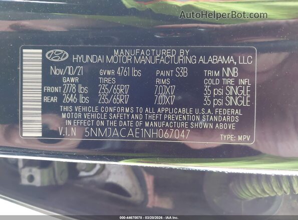 5NMJACAE1NH067047 2022 HYUNDAI TUCSON Черный Вид подкапотного пространства