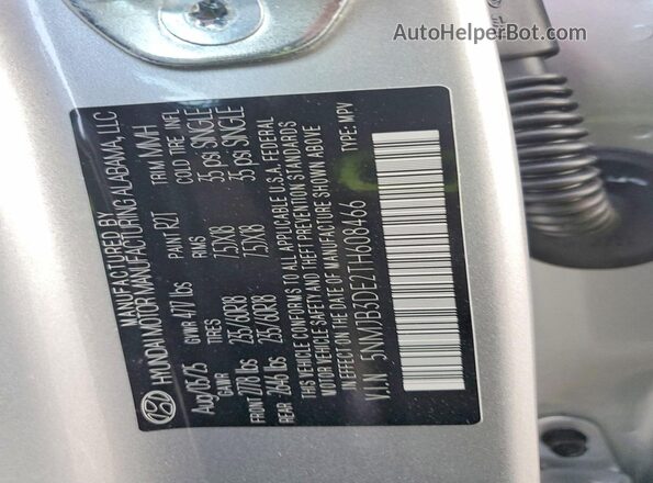 5NMJB3DE2TH608466 2026 HYUNDAI TUCSON Silver Vista de la etiqueta del VIN