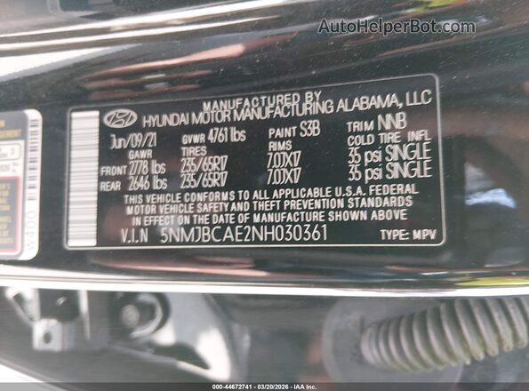 5NMJBCAE2NH030361 2022 HYUNDAI TUCSON Black Вид підкапотного простору