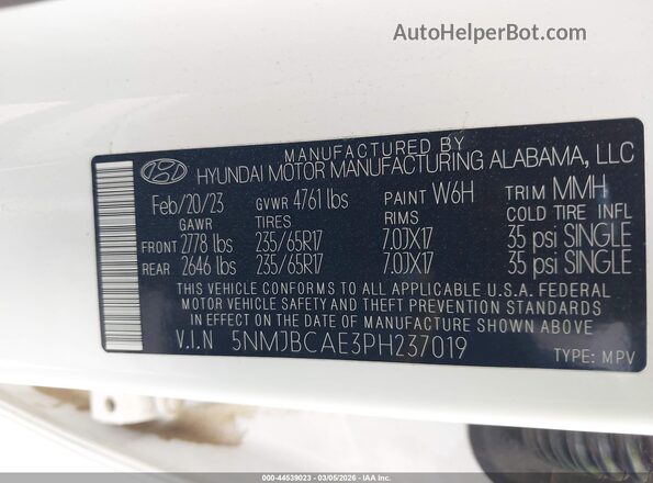5NMJBCAE3PH237019 2023 HYUNDAI TUCSON White Вид підкапотного простору