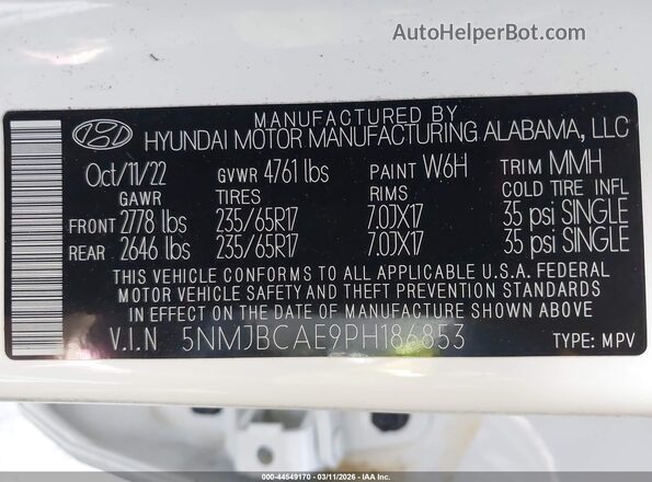 5NMJBCAE9PH186853 2023 HYUNDAI TUCSON Белый Вид подкапотного пространства
