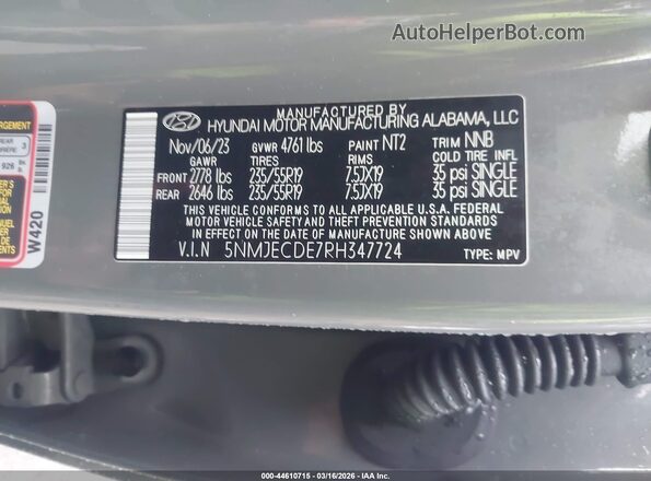 5NMJECDE7RH347724 2024 HYUNDAI TUCSON Серый Вид подкапотного пространства