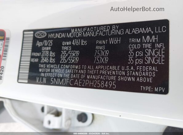5NMJFCAE2PH258495 2023 HYUNDAI TUCSON White Вид підкапотного простору