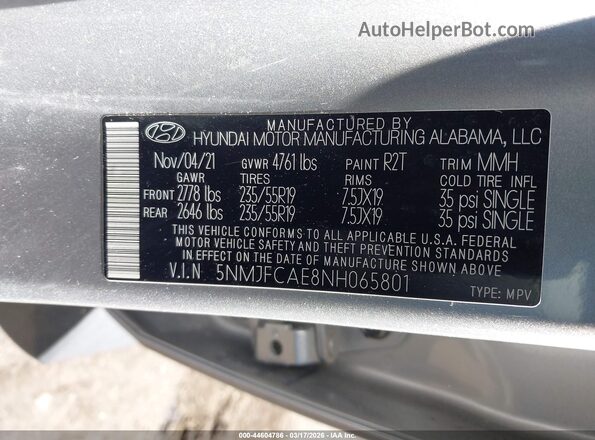 5NMJFCAE8NH065801 2022 HYUNDAI TUCSON Silver ძრავის განყოფილების ხედი