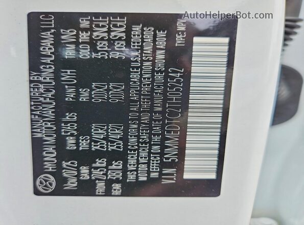 5NMMEDTC2TH052542 2026 GENESIS GV70 White VIN sticker view