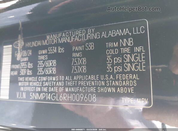 5NMP14GL6RH009608 2024 HYUNDAI SANTA FE Black Շարժիչի բաժամունքի տեսք