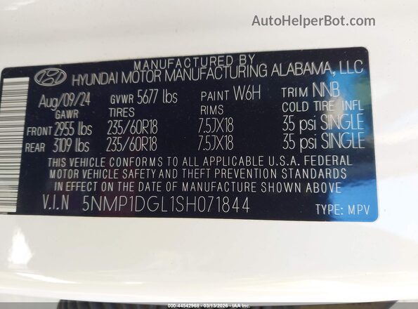 5NMP1DGL1SH071844 2025 HYUNDAI SANTA FE White Engine compartment view