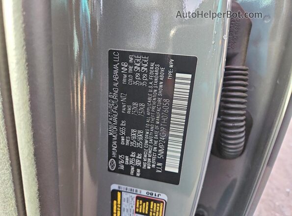 5NMP24G19TH076058 2026 HYUNDAI SANTA Gray Widok naklejki z numerem VIN