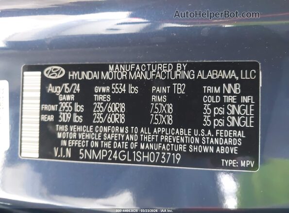5NMP24GL1SH073719 2025 HYUNDAI SANTA FE Gray Vista del compartimento del motor