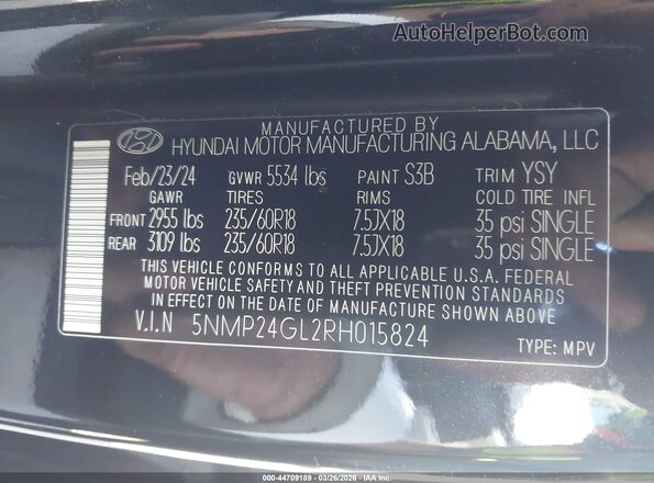 5NMP24GL2RH015824 2024 HYUNDAI SANTA FE Black Engine compartment view