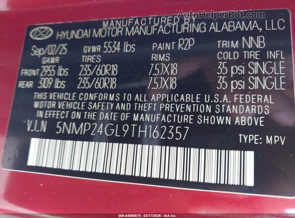5NMP24GL9TH162357 2026 HYUNDAI SANTA FE Red Вид підкапотного простору