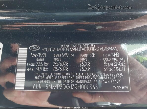 5NMP2DG17RH000363 2024 HYUNDAI SANTA FE HYBRID Black Շարժիչի բաժամունքի տեսք
