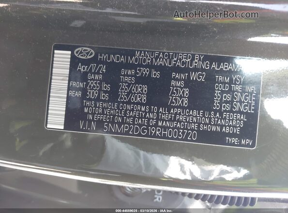 5NMP2DG19RH003720 2024 HYUNDAI SANTA FE HYBRID Green Widok komory silnika
