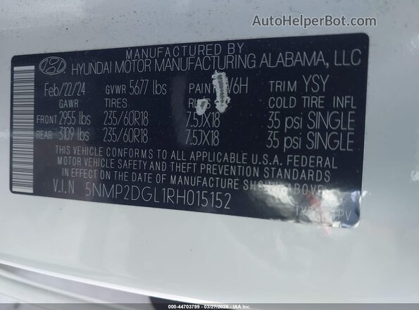 5NMP2DGL1RH015152 2024 HYUNDAI SANTA FE White Widok komory silnika