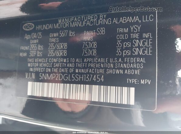 5NMP2DGL5SH137454 2025 HYUNDAI SANTA FE Black Вид підкапотного простору
