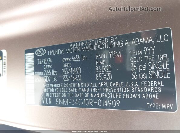 5NMP34G10RH014909 2024 HYUNDAI SANTA FE HYBRID Brown 