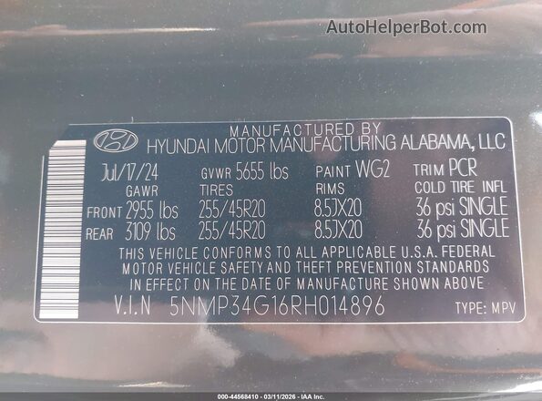 5NMP34G16RH014896 2024 HYUNDAI SANTA FE HYBRID Green Vista del compartimento del motor