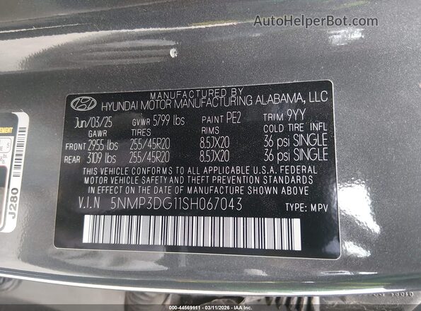 5NMP3DG11SH067043 2025 HYUNDAI SANTA FE HYBRID Dark Blue Vista del compartimento del motor