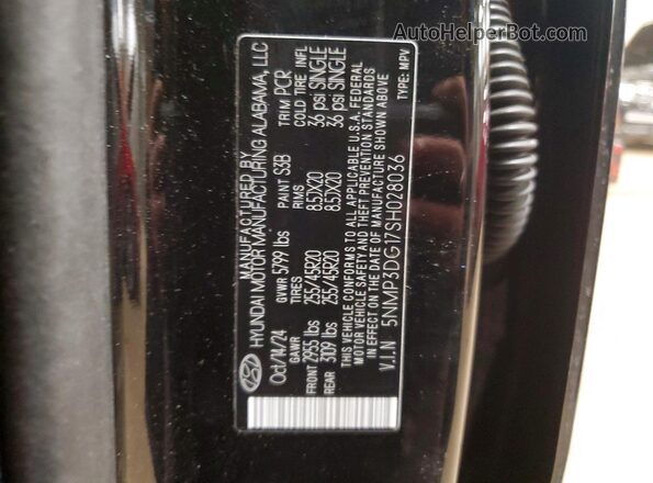 5NMP3DG17SH028036 2025 HYUNDAI SANTA Черный 