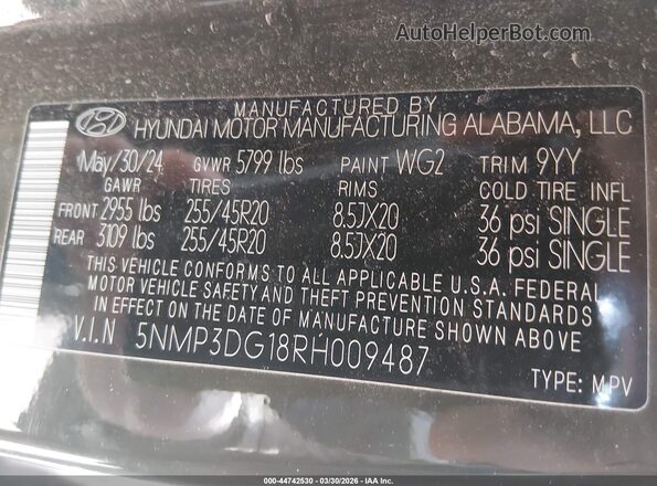 5NMP3DG18RH009487 2024 HYUNDAI SANTA FE HYBRID Green Շարժիչի բաժամունքի տեսք
