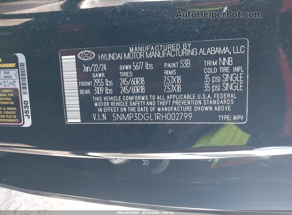 5NMP3DGL1RH002799 2024 HYUNDAI SANTA FE Black Вид підкапотного простору