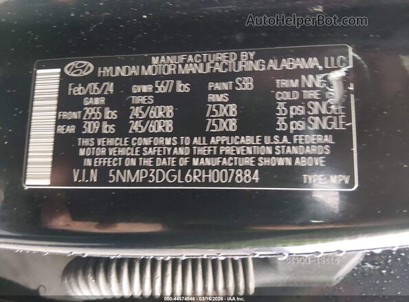 5NMP3DGL6RH007884 2024 HYUNDAI SANTA FE Black Engine compartment view