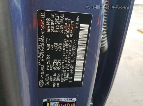 5NMP3DGL7SH109233 2025 HYUNDAI SANTA Blue VIN sticker view