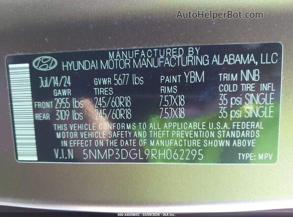 5NMP3DGL9RH062295 2024 HYUNDAI SANTA FE Brown Engine compartment view