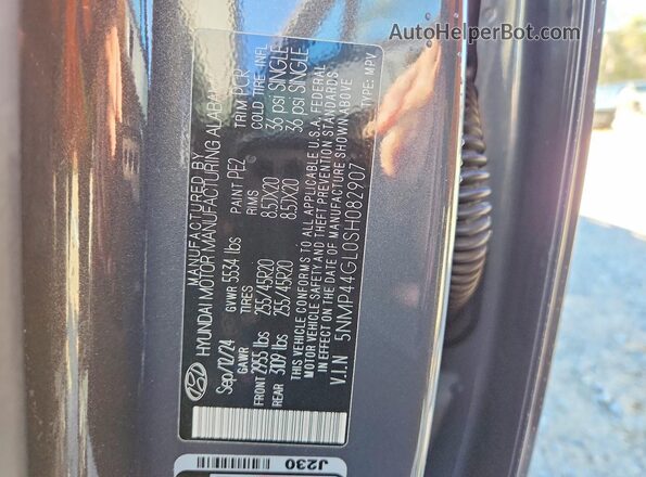 5NMP44GL0SH082907 2025 HYUNDAI SANTA Gray Widok naklejki z numerem VIN