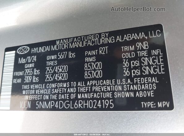 5NMP4DGL6RH024195 2024 HYUNDAI SANTA FE Silver Вид підкапотного простору