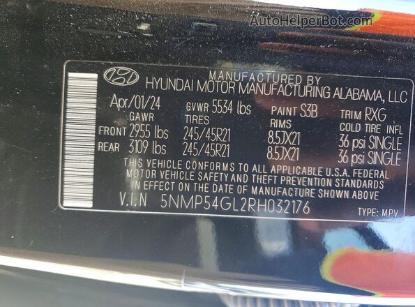 5NMP54GL2RH032176 2024 HYUNDAI SANTA FE CALLIGRAPHY Black Շարժիչի բաժամունքի տեսք