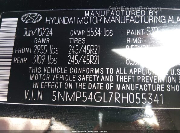 5NMP54GL7RH055341 2024 HYUNDAI SANTA FE CALLIGRAPHY Black Vista del compartimento del motor