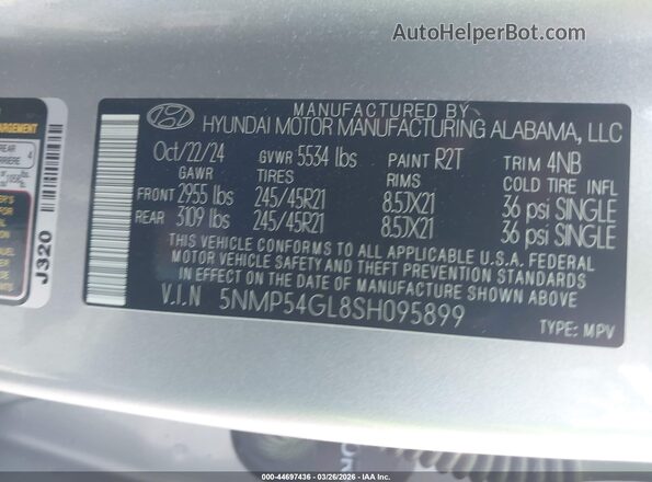 5NMP54GL8SH095899 2025 HYUNDAI SANTA FE CALLIGRAPHY Silver Engine compartment view