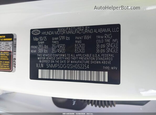 5NMP5DG12SH052254 2025 HYUNDAI SANTA FE HYBRID White Widok komory silnika