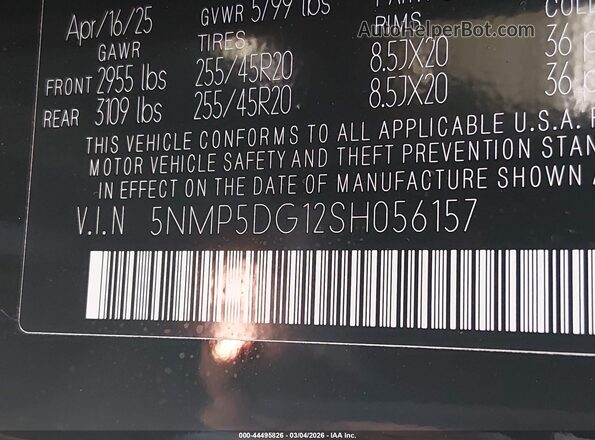 5NMP5DG12SH056157 2025 HYUNDAI SANTA FE HYBRID Black Vista del compartimento del motor
