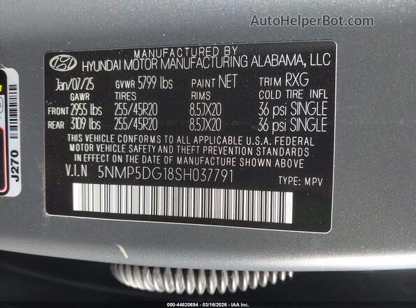 5NMP5DG18SH037791 2025 HYUNDAI SANTA FE Серый Вид подкапотного пространства