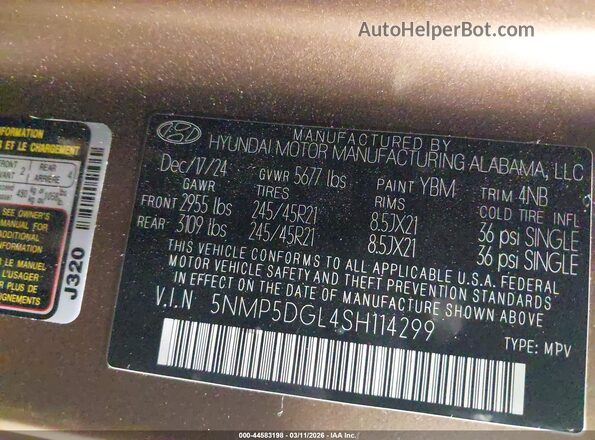5NMP5DGL4SH114299 2025 HYUNDAI SANTA FE CALLIGRAPHY Brown ძრავის განყოფილების ხედი