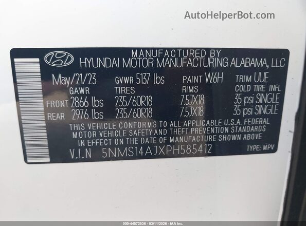 5NMS14AJXPH585412 2023 HYUNDAI SANTA FE White Engine compartment view