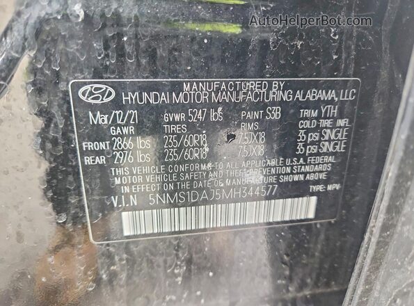 5NMS1DAJ5MH344577 2021 HYUNDAI SANTA Black Շարժիչի բաժամունքի տեսք