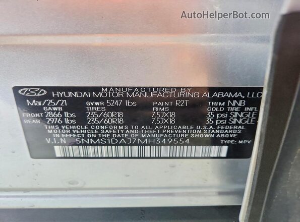 5NMS1DAJ7MH349554 2021 HYUNDAI SANTA Silver Սալոնի 360 աստիճան տեսք