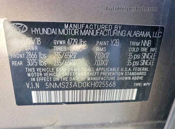 5NMS23AD0KH025568 2019 HYUNDAI SANTA Tan 