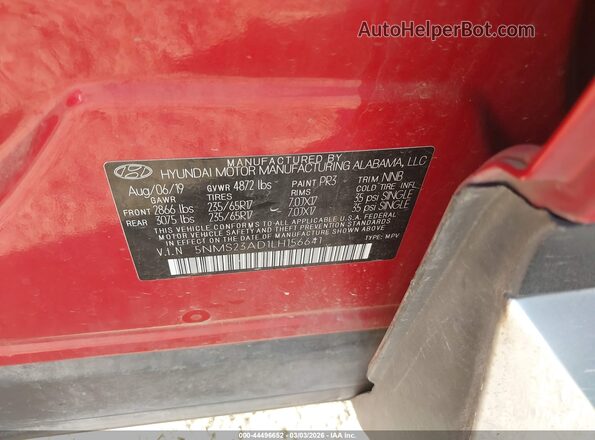 5NMS23AD1LH156641 2020 HYUNDAI SANTA FE Red Вид підкапотного простору