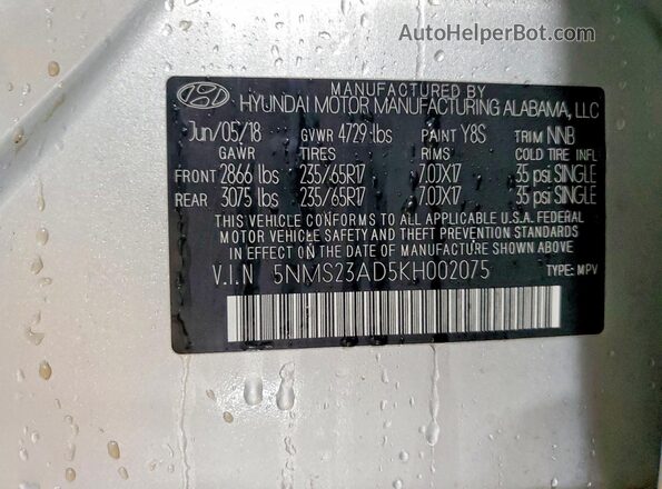 5NMS23AD5KH002075 2019 HYUNDAI SANTA Silver 